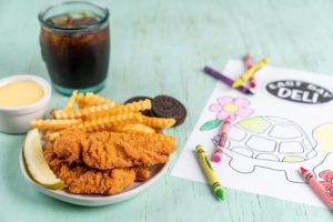 chicken tenders kids meal with coloring pages