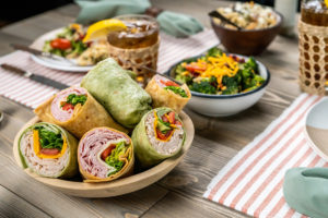 dinner catering wraps and broccoli